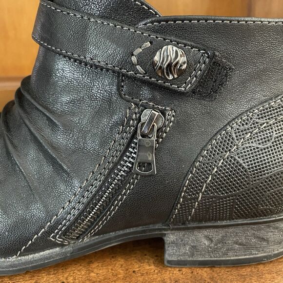 Earth Avani Buckeye Leather Ankle Boots Black Zipper Low Heel Bootie Womens 11 M - Picture 7 of 11